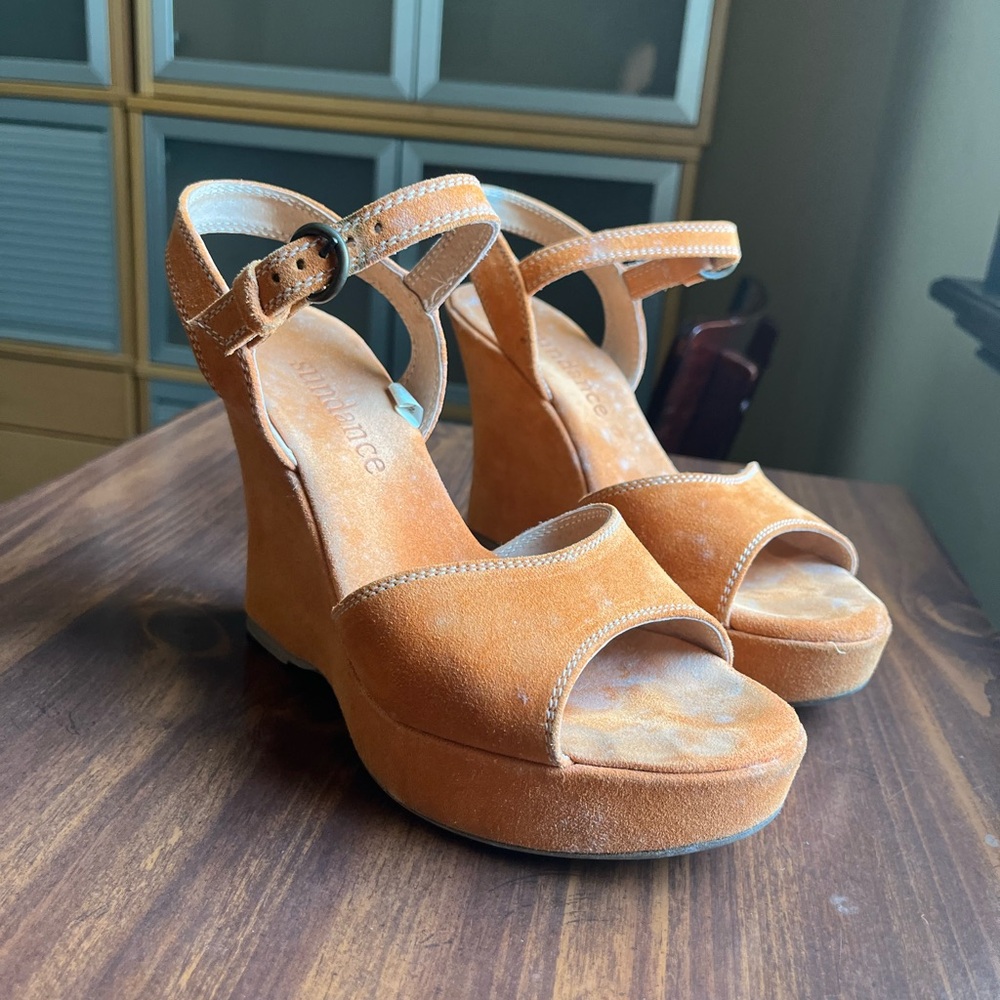 Orange Suede Wedge Sandals